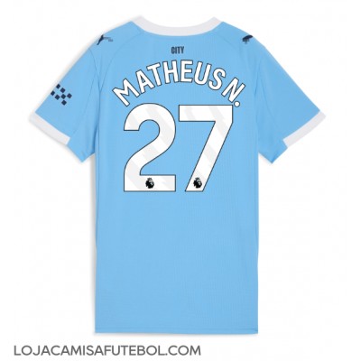Camisa de Futebol Manchester City Matheus Nunes #27 Equipamento Principal Mulheres 2025-26 Manga Curta Camisa de Futebol Manchester City Matheus Nunes #27 Equipamento Principal Mulheres 2025-26 Manga Curta